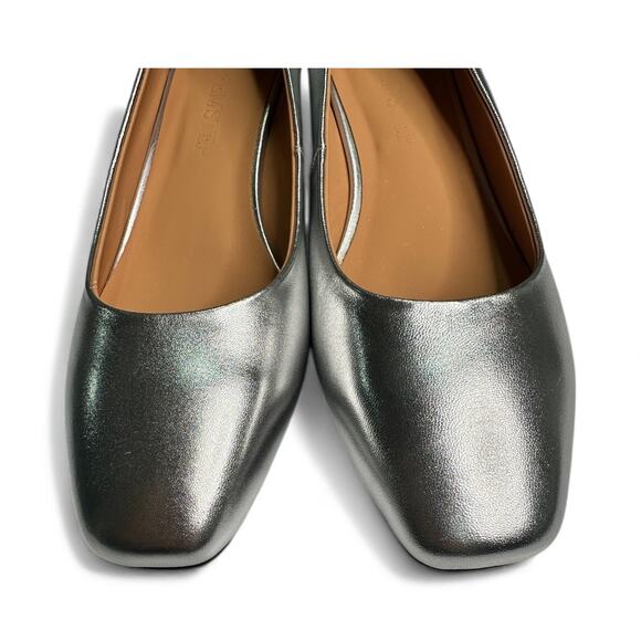 Women’s Matte Leather Square Toe Slip On Pumps Chunky Low Heel 1.5 Silver - Picture 5 of 10